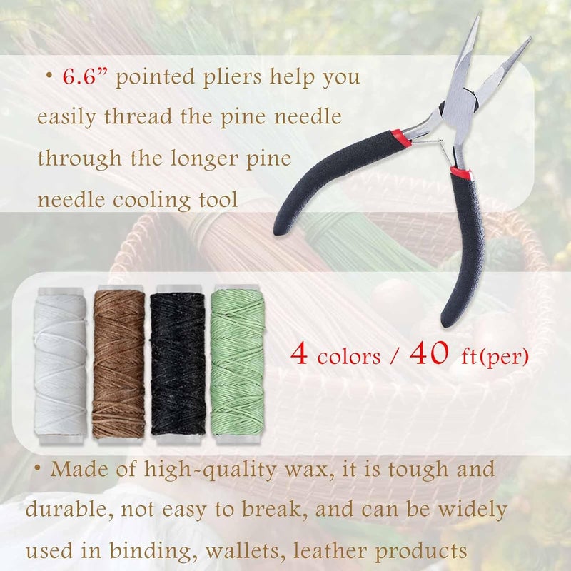 ARSTBETY Pine Needle Basket Making Set with Gauge Coiling Tool, Waxed Thread, Needle and Thimble Ring, Long Noce Pliers for Basket Making Rattan Weaving Basketry (Gold Basket Making Set with 4 Waxed Thread) - Image 2